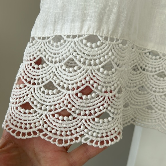 J Crew Scalloped Edge Crochet Lace Trimmed Linen Peasant Blouse White Small - Picture 2 of 11